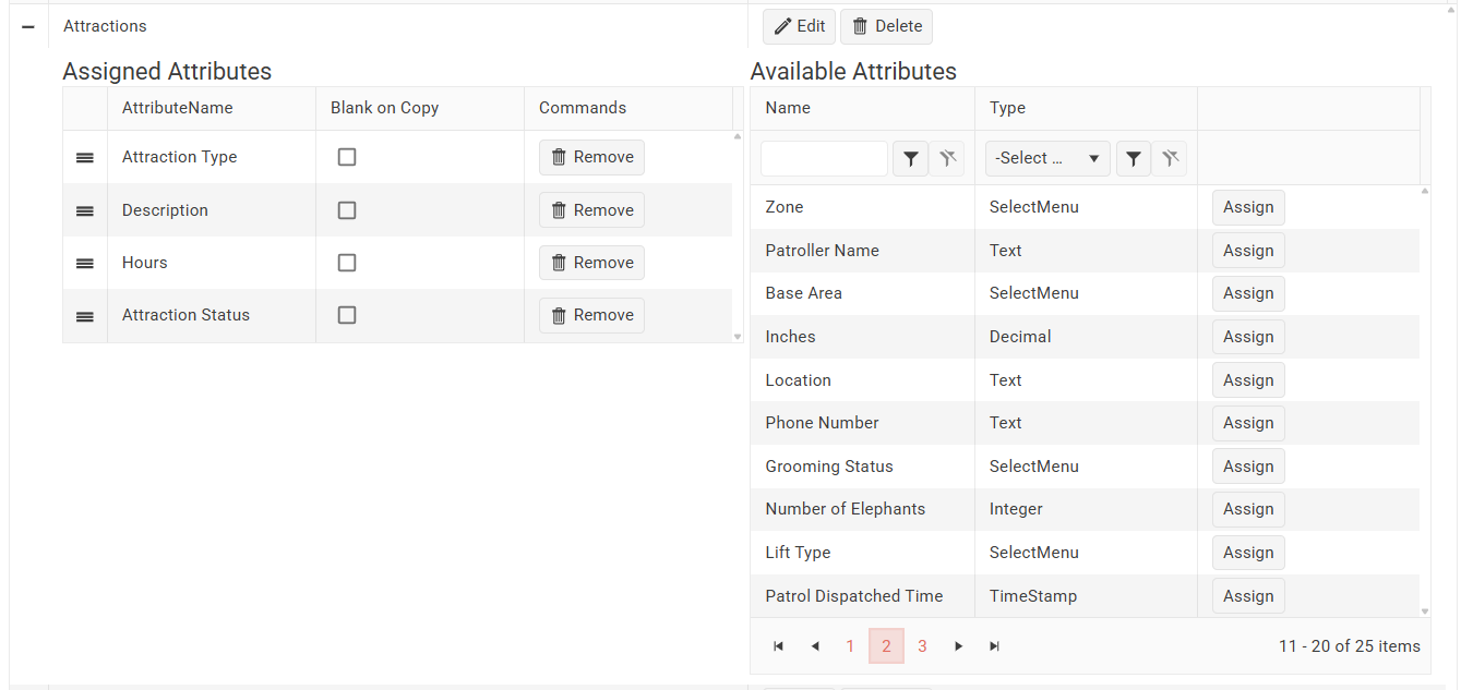 Assigning attributes to an item type.