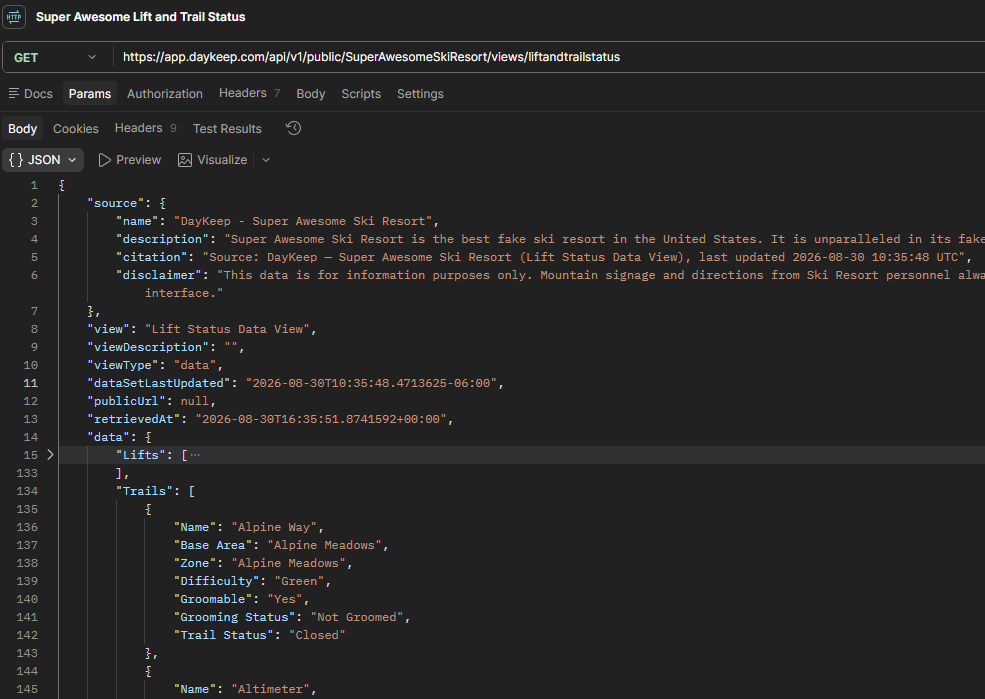 Postman data view for APIs and webhooks